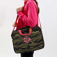 Monogrammed Camo Laptop Bag on Shoulder