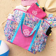 watercolor cheetah packable cosmetic bag with mesh tote