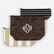 monogrammed packable cosmetic bags in leopard