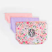 monogrammed packable cosmetic bags - coral floral