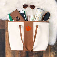 clemson tigers stripe canvas tote with accessories
