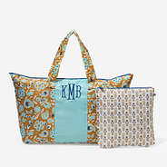 monogrammed packable duffel in folk floral