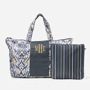 monogrammed packable duffel in gray ikat