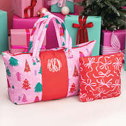 Christmas background with packable duffel in pink wonderland