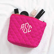 hot pink diamond quilted cosmetic case spill shot