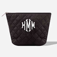 monogrammed diamond quilted cosmetic case in black