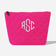 Monogrammed Diamond Quilted Cosmetic Case in Hot Pink