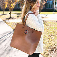 South Carolina Gamecocks Basic Tote in brown on shoulder