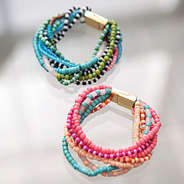 twisted bead bracelet on glass-blue and pink