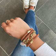 hickory clay bead bracelet on wrist