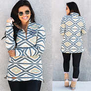 monogrammed denim aztec pullover front and back