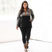 black colorblock fleece pullover on julia