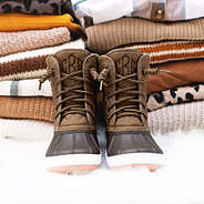 monogrammed quilted duck boots in hickory with sweaters