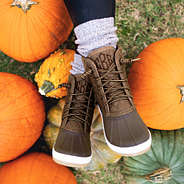 monogrammed quilted duck boots in hickory on pumpkins