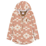 Monogrammed Hooded Aztec Shacket in Coral