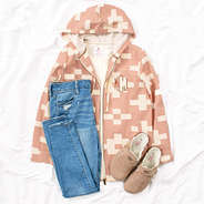 coral aztec shacket cozy ootd