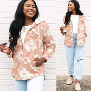 monogrammed coral aztec shacket with clogs