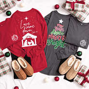 crimson and charcoal christmas t-shirt flatlay