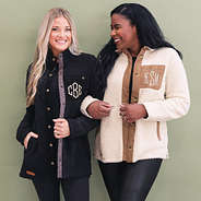 black and oatmeal monogrammed sherpa shackets