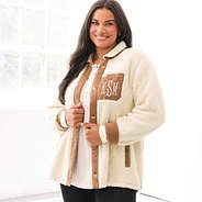 monogrammed oatmeal sherpa shacket with waffle henley