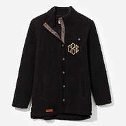 monogrammed sherpa shacket in black