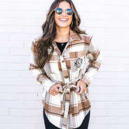 Monogrammed Tie Waist Shirt Jacket