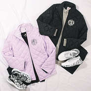 lilac and black puffer jacket ootds