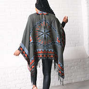 Back of Monogrammed Aztec Poncho with leggings