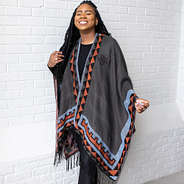 front of monogrammed aztec poncho with black monogram