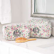 Monogrammed Quilted Cosmetic Case in Fall Botanical with matching train case