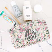 Personalized Quilted Cosmetic Case in Fall Botanical with Makeup