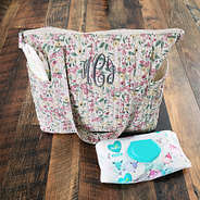 fall botanical tote with diapers and wipes