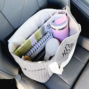 gray quilted tote bag inside shot