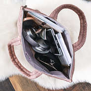 Inside of Monogrammed Quilted Tote Bag in dove blush