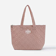 Personalized Pink Dove Quilted Tote Bag with White monogram