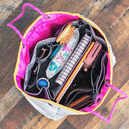 large tote organizer inside neoprene tote