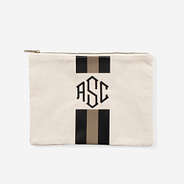 Monogrammed Canvas Pouch in Tan and Black