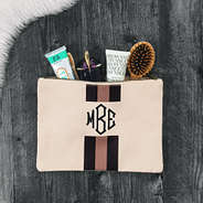 black tan stripe canvas pouch with makeup