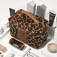 leopard train case in studio