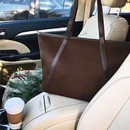suede tote inside car