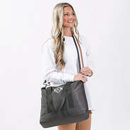 Studio Shot of Blonde wearing Charcoal Tote Bag