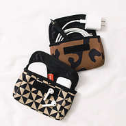 neoprene travel pouch in multi checkers and hickory leopard filled