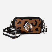 monogrammed neoprene crossbody camera Bag in hickory leopard