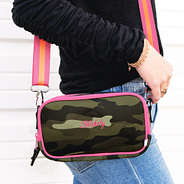 camo neoprene crossbody bag with name