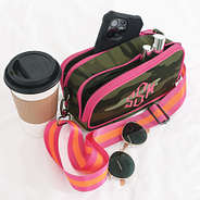 neoprene crossbody camera phone in orange pink camo