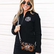 personalized hickory leopard neoprene phone crossbody with pullover sweatshirt