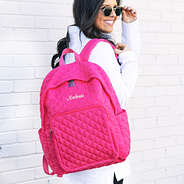 hot pink quilted laptop backpack with name