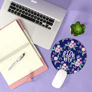 monogrammed floral mouse pad with laptop and notebook