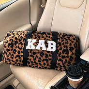 sherpa duffel bag personalized with chenille letters