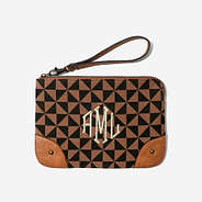 monogrammed vintage clutch in black and brown checkers